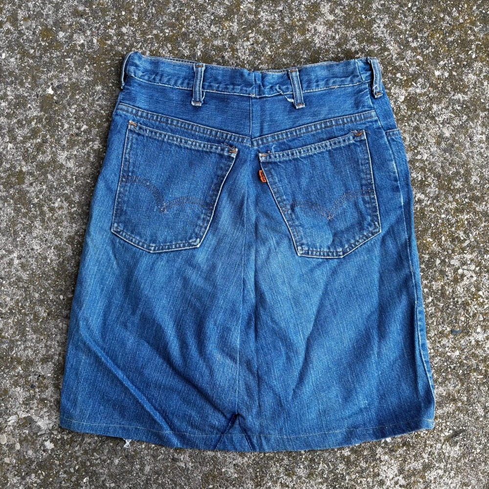 Vintage 70s Levis Orange Tab Reworked Denim Skirt Blue 28 Waist Talon Zip